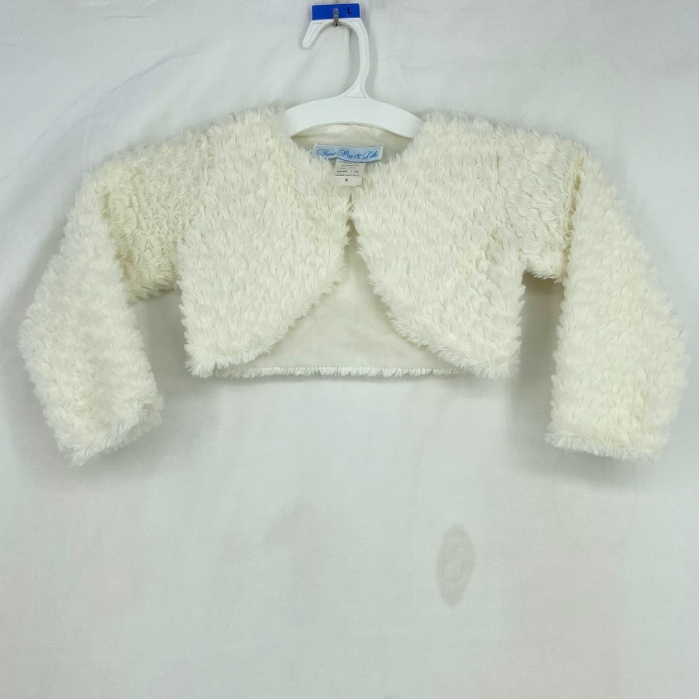 Sweet Pea & Lilli Girls Size Small Cropped Jacket Shrug White Faux Fur Vintage?